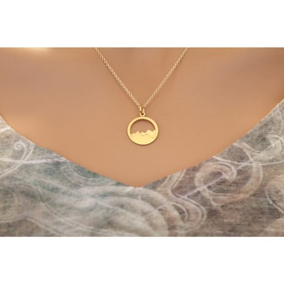 24K Gold Plated Openwork Mountain Necklace - Picture 2 of 4